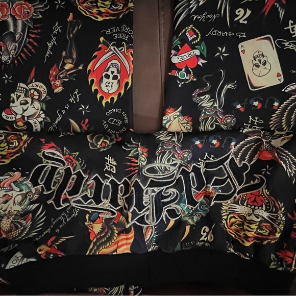 Ed Hardy Women's Shrunken Flashboard Track Pants multicolor tattoo art - Picture 10 of 14